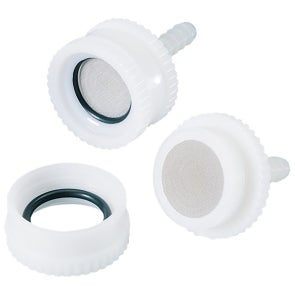 Filter Holder, Delrin® (acetal resin), 25-mm open-face design w/ stainless steel screen and one 1/4-inch ID nylon hose barb, 6Pk