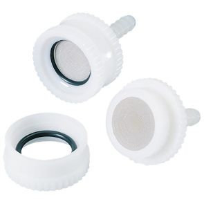 Filter Holder, Delrin® (acetal resin), 25-mm open-face design w/ stainless steel screen and one 1/4-inch ID nylon hose barb, 6Pk
